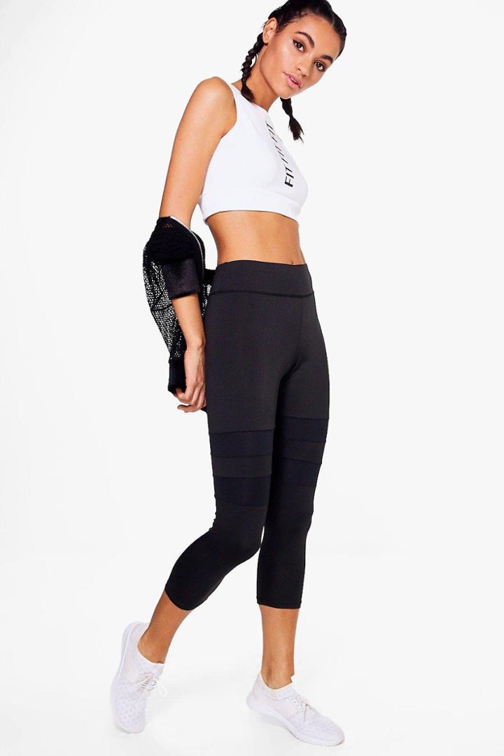 Boohoo Tilly Fit Mesh Insert Capri Running Legging Black