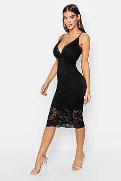 Boohoo Lace Plunge Midi Dress