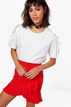 Boohoo Charlotte Premium Woven Trim Ruffle T-shirt