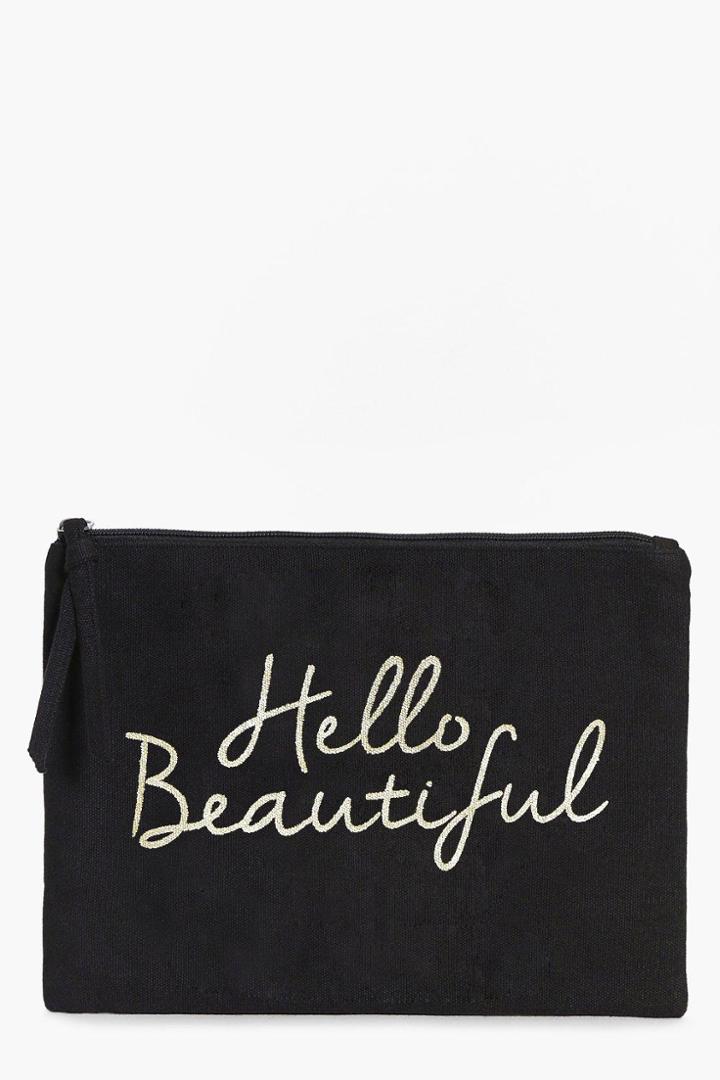 Boohoo Hello Beautiful Gold Foil Make Up Bag Black