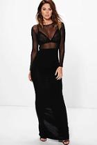 Boohoo Eve Sheer Mesh Detail Slinky Maxi Dress