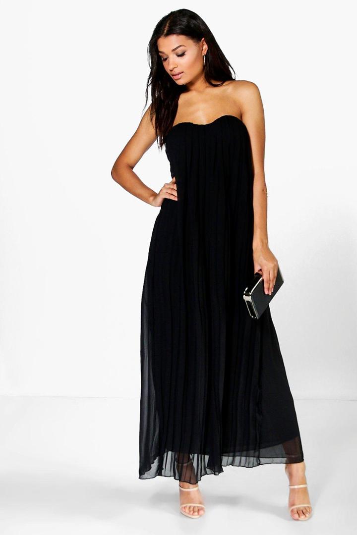Boohoo Darleen Bandeau Pleated Chiffon Maxi Dress Black