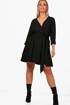 Boohoo Plus Jasmine Wrap Front Skater Dress
