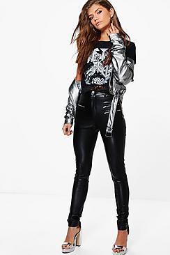 Boohoo Tall Novella Premium Leather Look Zip Stretch Trouser