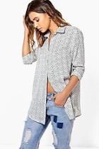 Boohoo Petite Naomie Oversize Sketch Zig Zag Print Shirt