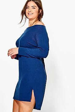 Boohoo Plus Emily Slash Neck Knitted Tunic