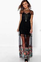 Boohoo Petite Polly Embroidered Hem Mesh Maxi Dress