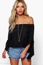 Boohoo Maya Fluted Frill Sleeve Off The Shoulder Top Black