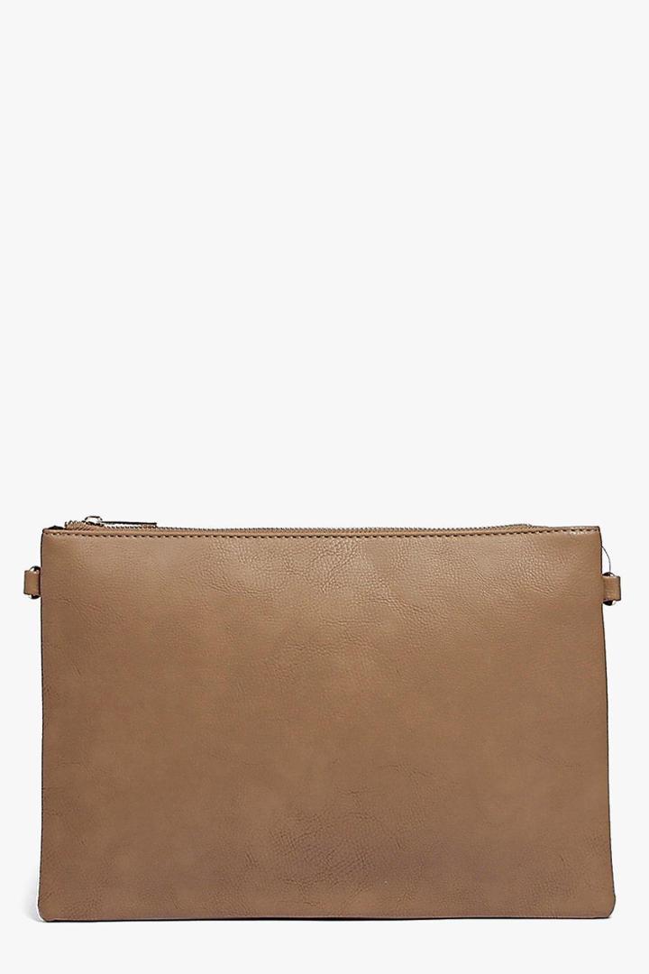 Boohoo Molly Zip Top Clutch Bag Taupe