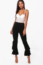 Boohoo Senna Ruffle Hem Crepe Slim Fit Trousers Black