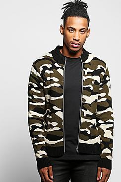 Boohoo Camo Zip Through Knitted Bomber