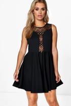 Boohoo Plus Tilly Lace Detail Skater Dress Black