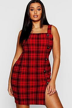 Boohoo Plus Tartan Button Detail Midi Dress