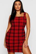 Boohoo Plus Tartan Button Detail Midi Dress