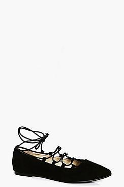 Boohoo Layla Pointed Lace Up Ballets