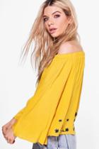 Boohoo Emily Embroidered Bardot Top Yellow