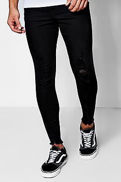 Boohoo Black Super Skinny Jeans With Raw Hem