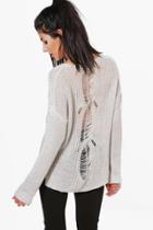 Boohoo Georgia Distressed Back Detail Fine Knit Jumper Grey