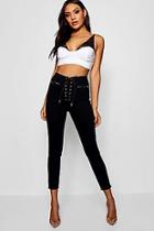 Boohoo Lace Up Zip Detail Skinny Jean