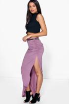 Boohoo Micha Rouched Side Jersey Maxi Skirt Mauve
