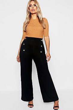 Boohoo Plus Horn Button Wide Leg Jersey Pants