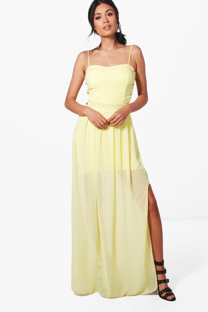 Boohoo Hollie Strappy Side Maxi Dress Lemon