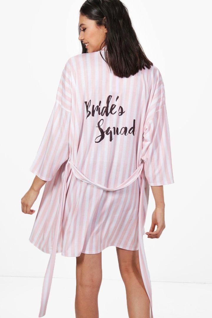 Boohoo Skye Stripe Brides Squad Robe Pink