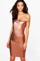 Boohoo Tall Belle Metallic Off The Shoulder Dress Bronze