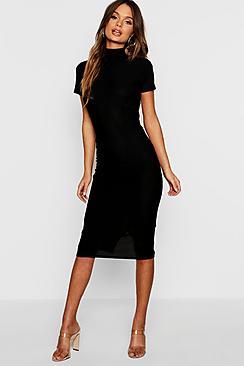 Boohoo High Neck Tie Back Midi Dress