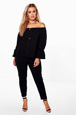 Boohoo Plus Off The Shoulder Top + Trouser Co-ord