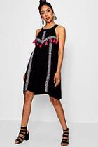 Boohoo Amarah Tassel Trim High Neck Swing Dress