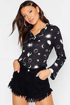 Boohoo Tall Sun And Moon Print Shirt