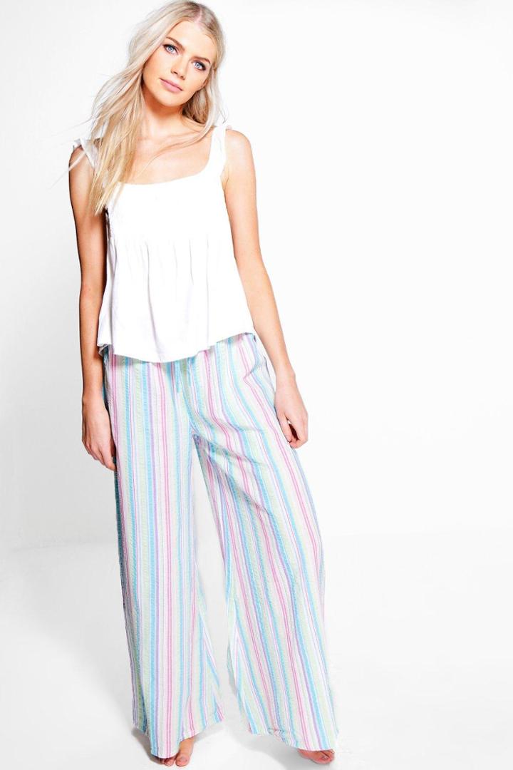 Boohoo Amy Ruffle Tank Top + Stripe Wide Leg Trouser Night Set Multi