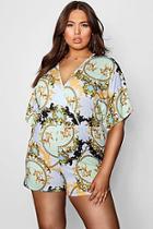 Boohoo Plus Sara Wrap Front Chain Print Playsuit