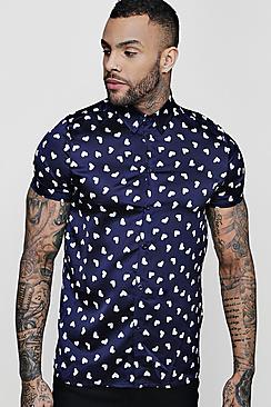 Boohoo Valentines Heart Print Short Sleeve Shirt
