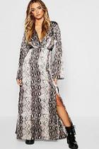 Boohoo Snake Print Revere Collar Maxi Shirt Dress