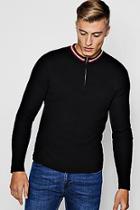 Boohoo Zip Detail Long Sleeve Rib Knitted Polo