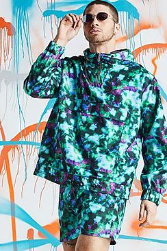 Boohoo Quavo Blotch Dye Half Zip Cagoule