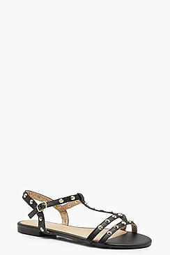 Boohoo Amber Studded And Bar Sandals