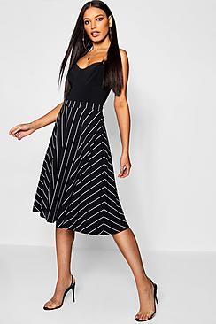 Boohoo Pinstripe Full Skater Midi Skirt