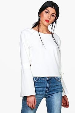 Boohoo Emma Flare Tie Sleeve Strappy Woven Top