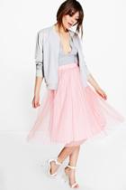 Boohoo Madison Boutique Pleated Tulle Midi Skirt Blush