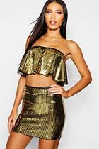Boohoo Sequin Sparkle Bardot Top + Skirt Co-ord