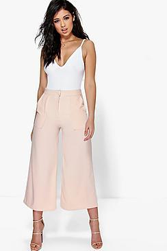 Boohoo Pocket Front Wide Leg Cropped Woven Trousers