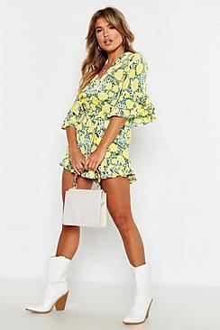 Boohoo Ruffle Detail Floral Tie Waist Playsuit