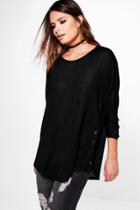 Boohoo Bethany Button Detail Oversized Jumper Black
