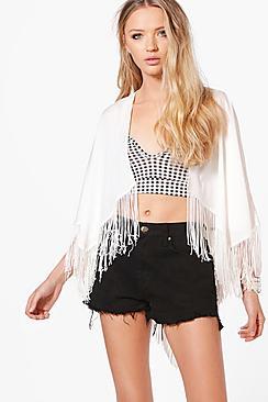 Boohoo Lexie Woven Tassel Cape Kimono