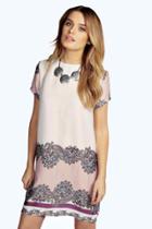 Boohoo Jane Paisley Print Cap Sleeve Shift Dress Purple