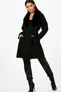 Boohoo June Faux Fur Collar Coat