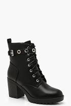 Boohoo Chunky Lace Up Hiker Boots With Eyelets